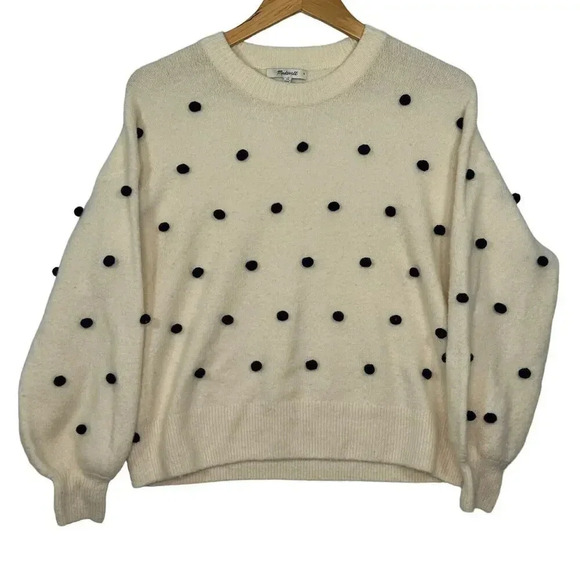 MADEWELL Ada Bobble Polka Dot Cream Black Wool Blend Cozy Preppy Sweater Size XS - Picture 2 of 5